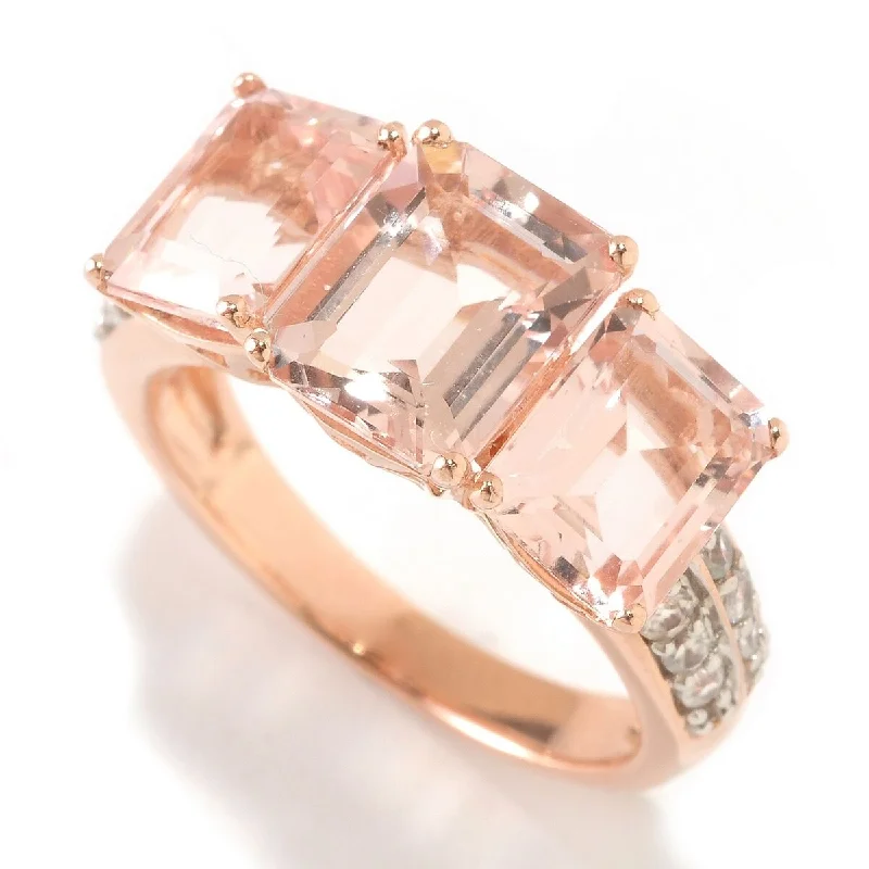 Delicate filigree ring-Rose Gold Over Sterling Silver Morganite and White Natural Zircon 3-Stone Ring