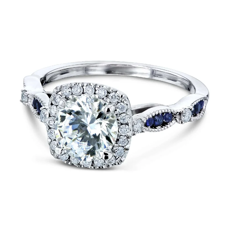 Recessed stone ring-Round Moissanite and Blue Sapphire Ring