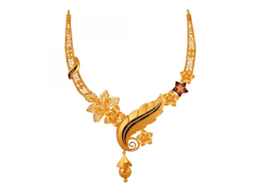 Extended diamond necklace-Spellbinding 22k Gold Necklace With Floral & Meenakari Detailing