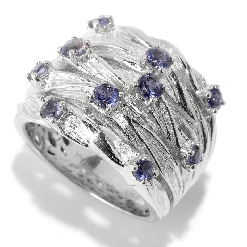 Twisted wire ring-Sterling Silver 0.69Ctw Iolite Multi Row Textured Ring