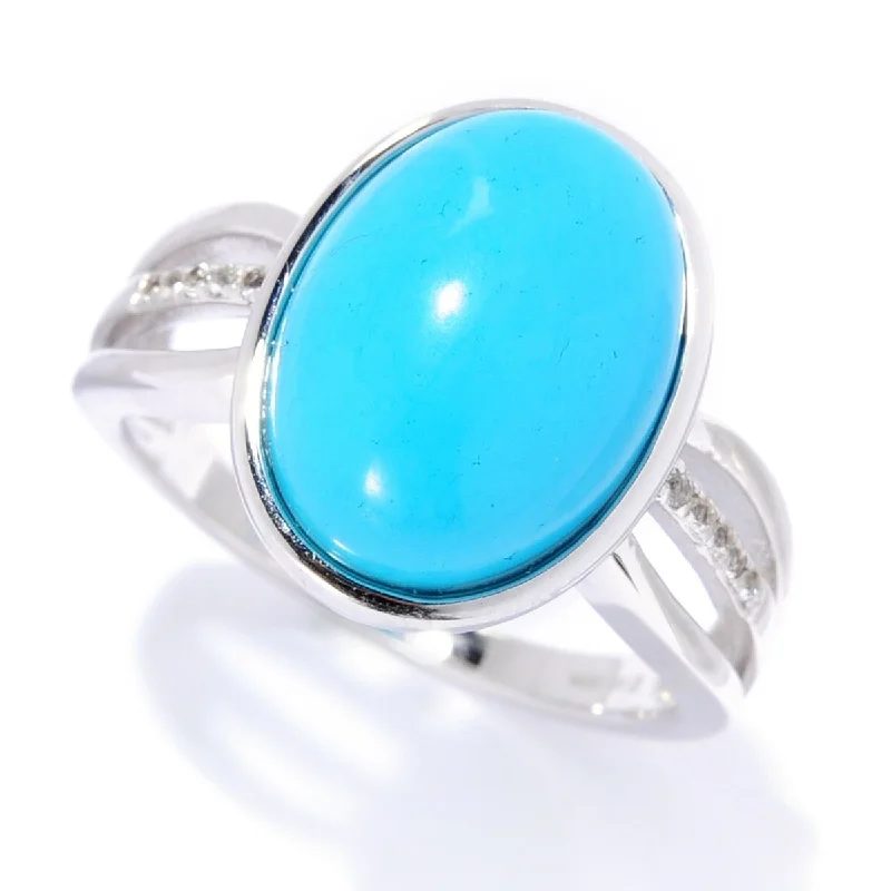 Fine braid ring-Sterling Silver 14 x 10mm Sonora Beauty Turquoise & White Topaz Ring