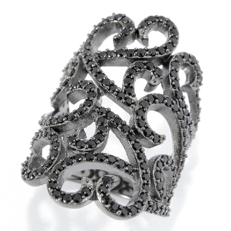 Slotted design ring-Sterling Silver 2.15ctw Black Spinel Scrollwork Ring