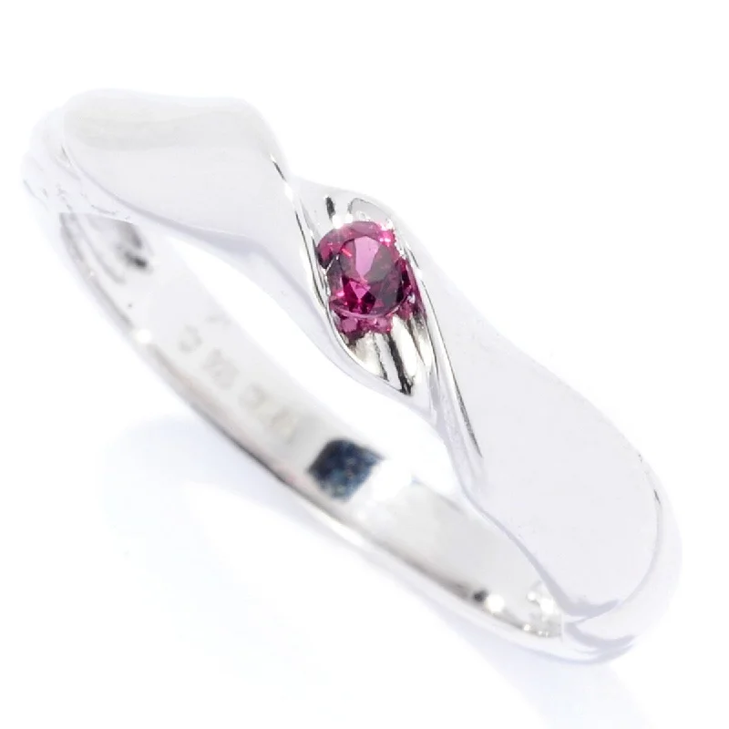 Gentle flow ring-Sterling Silver 2.5Mm Round 0.105Ctw Rhodolite Stack Band Ring