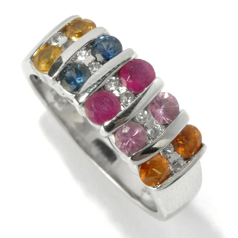 Furrowed pattern ring-Sterling Silver 2.99Ctw Multi Sapphire Ring