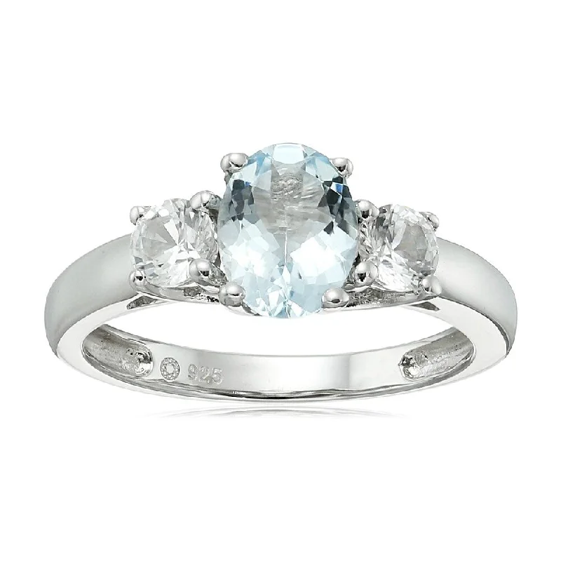 Shadow moon ring-Sterling Silver Aquamarine & Created White Sapphire Ring, Size 7 - Blue