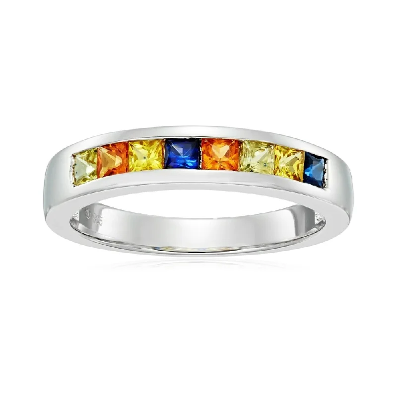 Winding design ring-Sterling Silver Multi-color Sapphire Ring