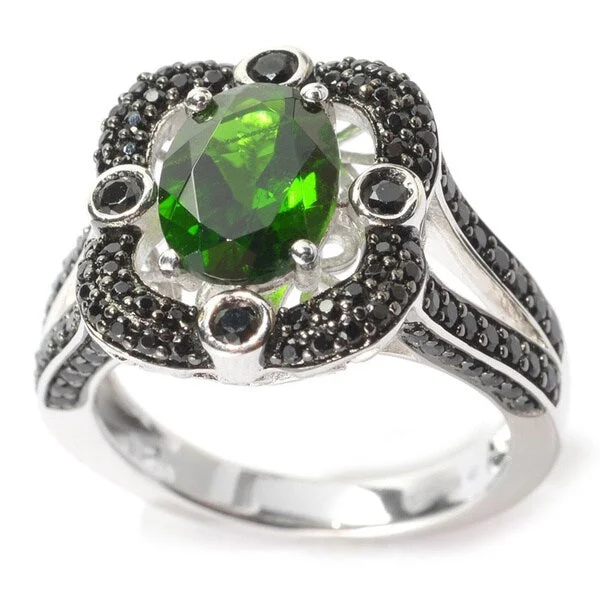 Worn nickel ring-Sterling Silver Oval Chrome Diopside Black Spinel Ring