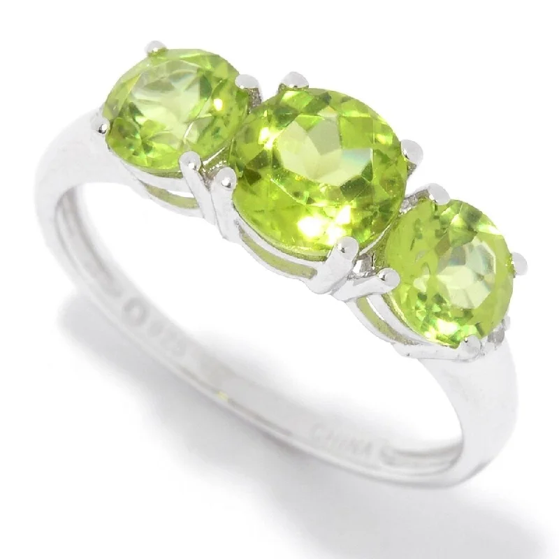 Frayed rim ring-Sterling Silver Peridot Round Cut 3-Stone Ring Size-7 - Green