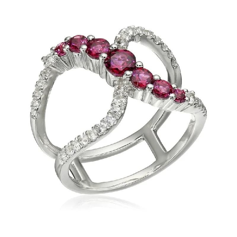 Vivid stone ring-Sterling Silver Rhodolite and Created White Sapphire Ring