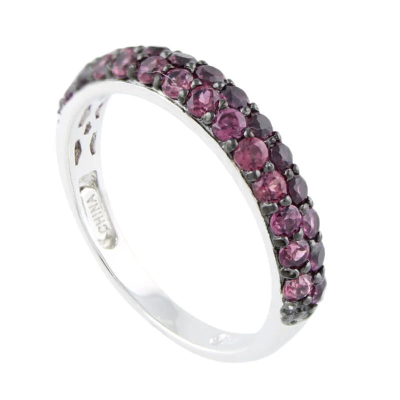 Coarse gem ring-Sterling Silver Rhodolite Stack Band Ring Size - 7