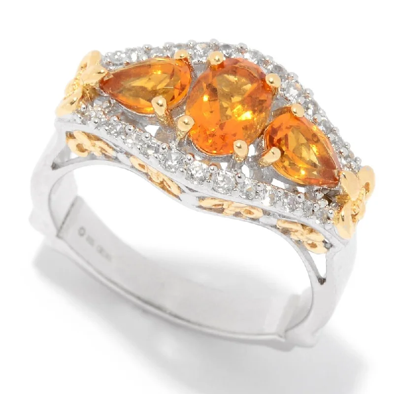 High band ring-Sterling Silver Two-Tone Madeira Citrine & White Zircon Ring