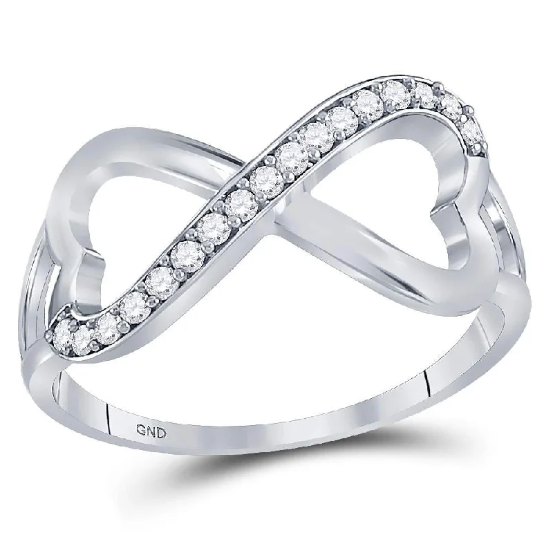 Split-level ring-Sterling Silver White Diamond Infinity-weave Heart Womens Band Ring 1/6 Cttw