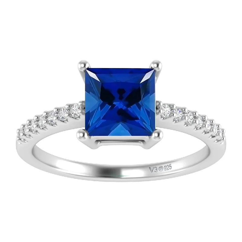 Sprout-bud ring-Sterling Silver with Blue Sapphire and White Topaz Engagement Ring