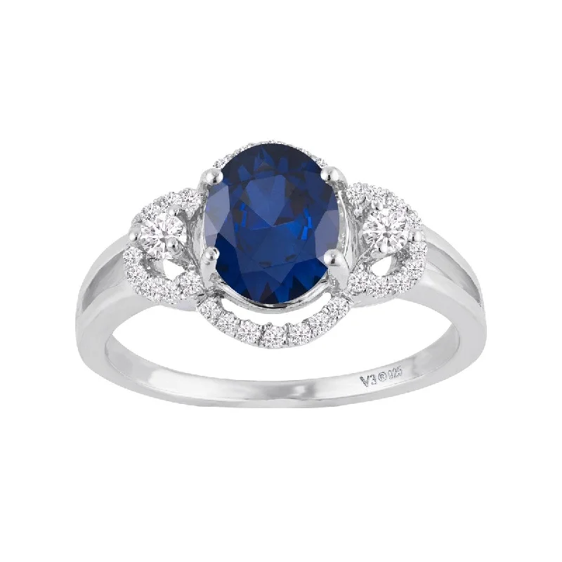 Satin cobalt ring-Sterling Silver with Blue Sapphire and White Zircon Engagement Ring