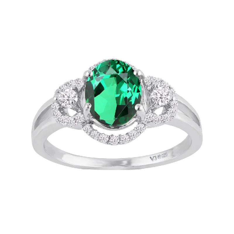 Split crystal ring-Sterling Silver with Emerald and White Zircon Engagement Ring