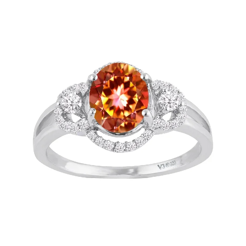 Radiant minimalist ring-Sterling Silver with Fire Topaz and White Zircon Engagement Ring