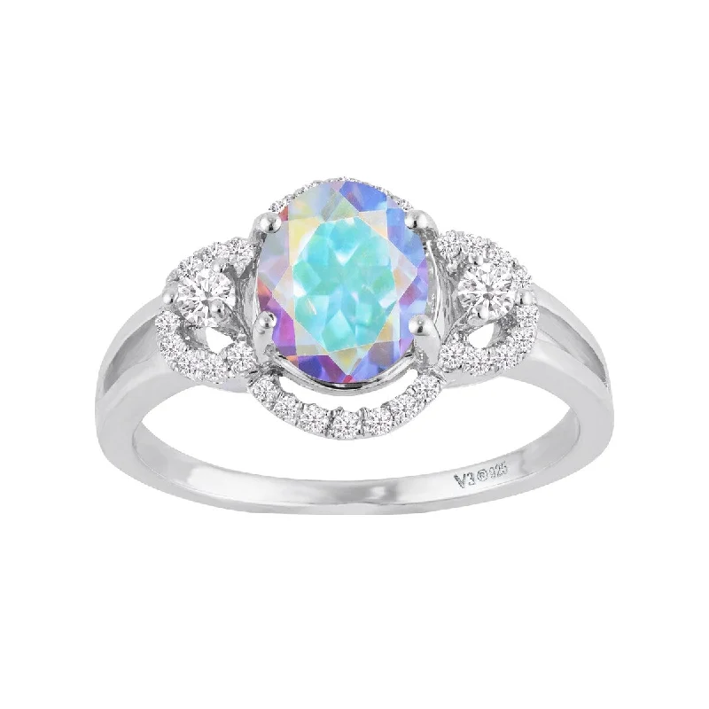 Twelve-gem ring-Sterling Silver with Mercury Opal Topaz & White Zircon Engagement Ring