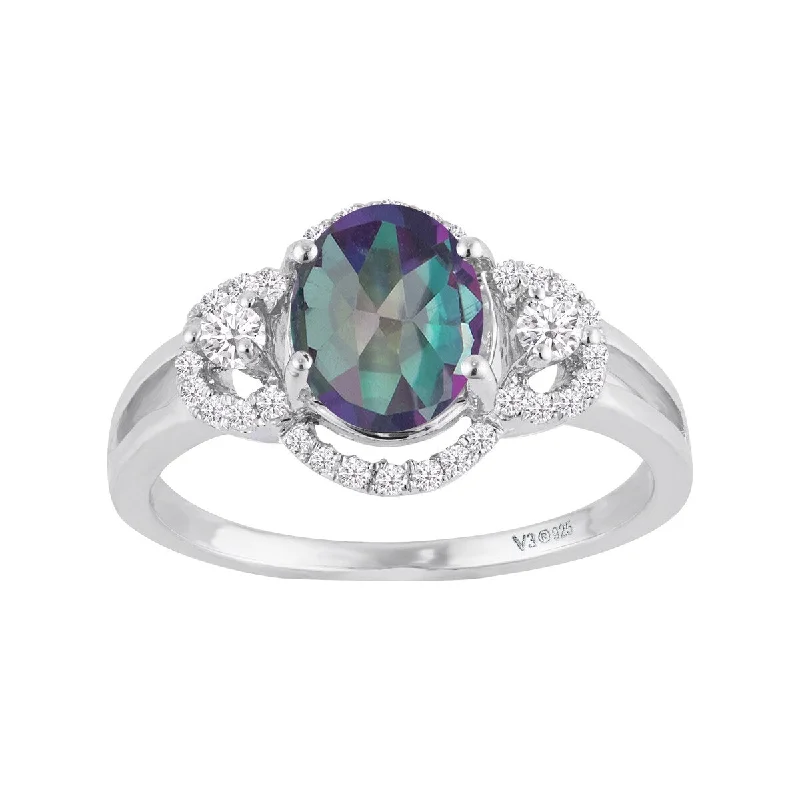 Carved initial ring-Sterling Silver with Mystic Topaz and White Zircon Engagement Ring