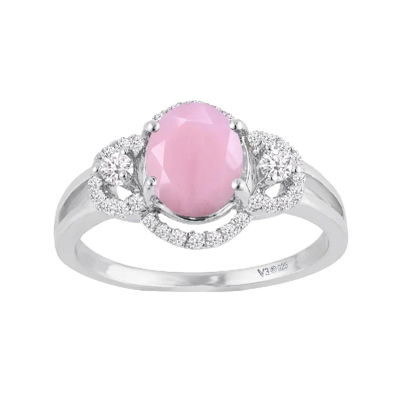 Rain gem ring-Sterling Silver with Natural Pink Opal & White Zircon Engagement Ring