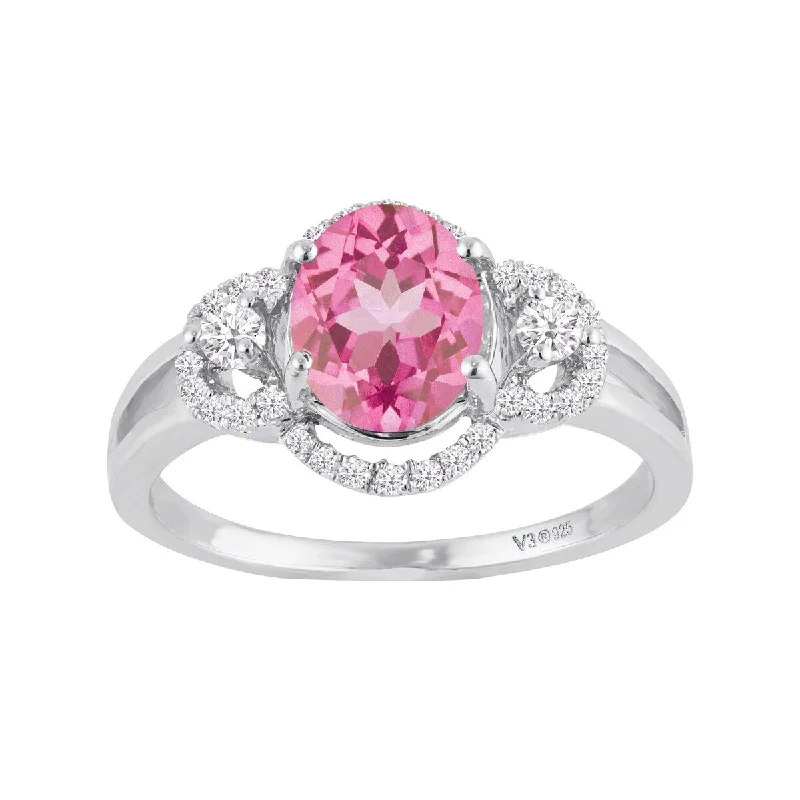 Bold sunstone ring-Sterling Silver with Pink Topaz and White Zircon Engagement Ring