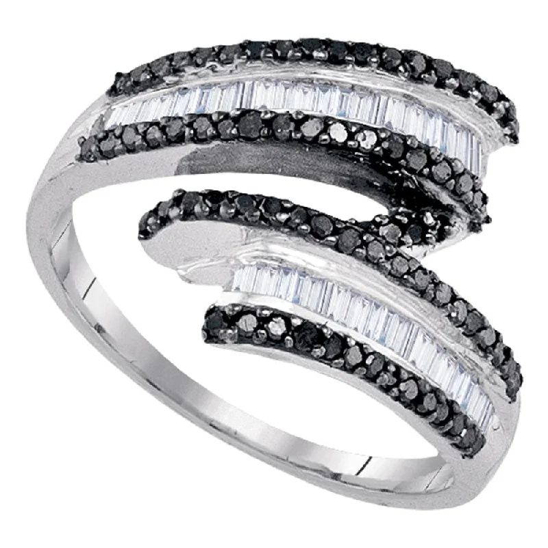 Streamlined design ring-Sterling Silver Womens Round Black Color Enhanced Diamond Bypass Fashion Ring 1/2 Cttw