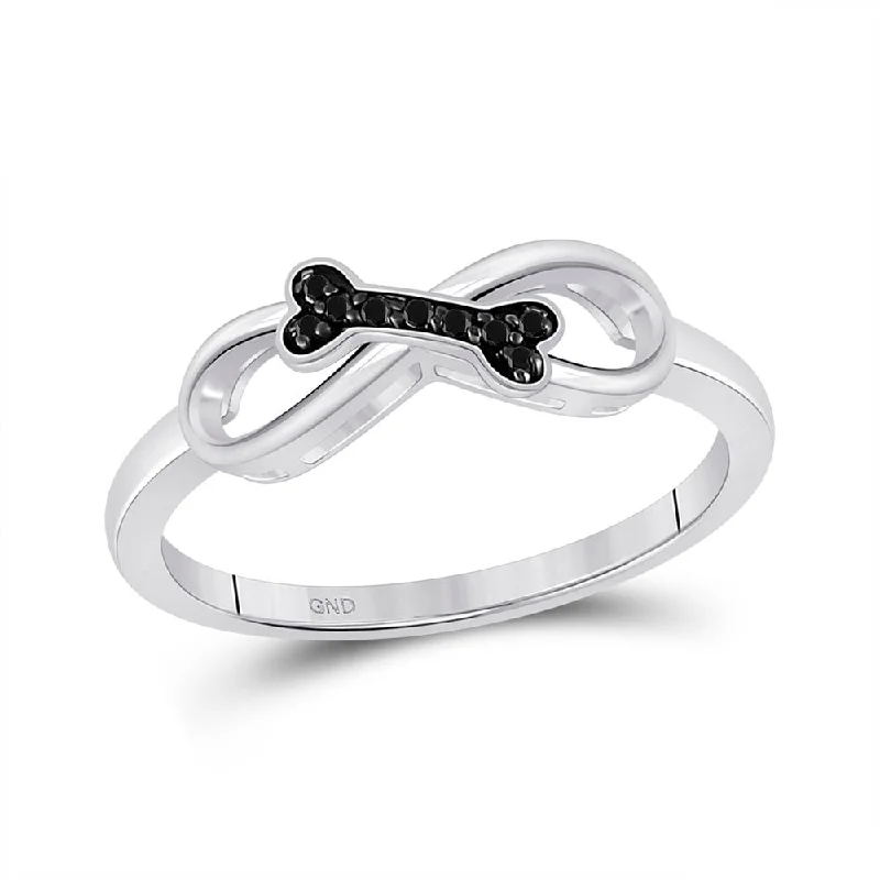 Sprout-bud ring-Sterling Silver Womens Round Black Color Enhanced Diamond Dog Bone Infinity Ring 1/20 Cttw