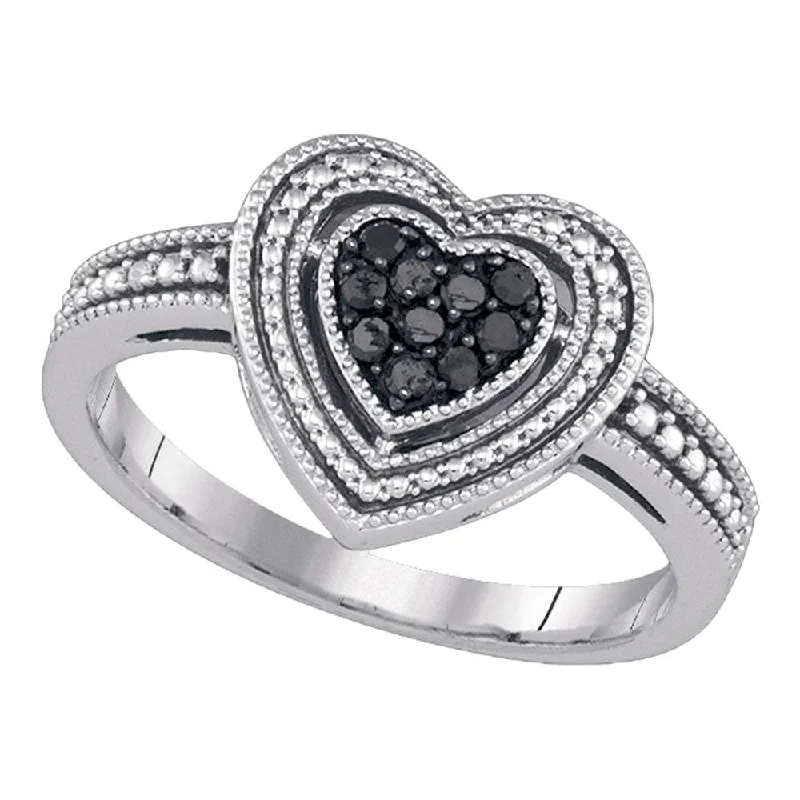 Radiant iolite ring-Sterling Silver Womens Round Black Color Enhanced Diamond Heart Ring 1/4 Cttw