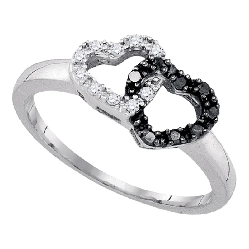 Shimmering gem ring-Sterling Silver Womens Round Black Color Enhanced Diamond Heart Ring 1/6 Cttw