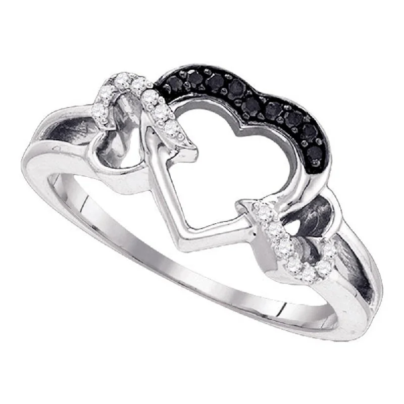 Vivid gold ring-Sterling Silver Womens Round Black Color Enhanced Diamond Heart Ring 1/8 Cttw