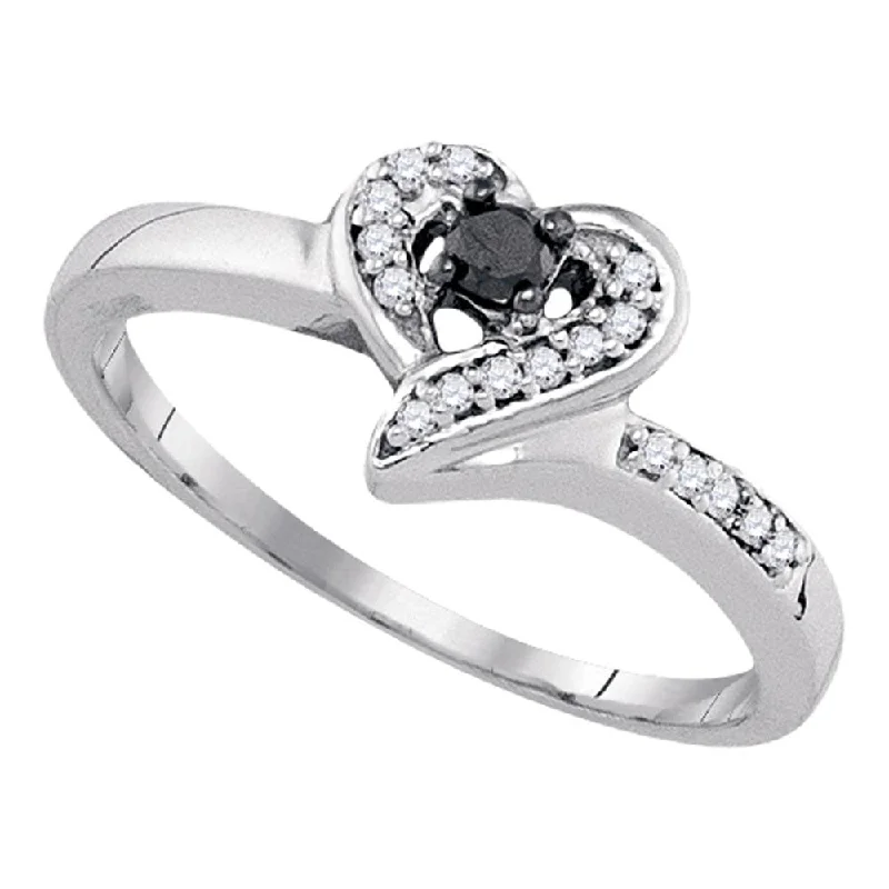 Light-carved ring-Sterling Silver Womens Round Black Color Enhanced Diamond Heart Ring 1/8 Cttw