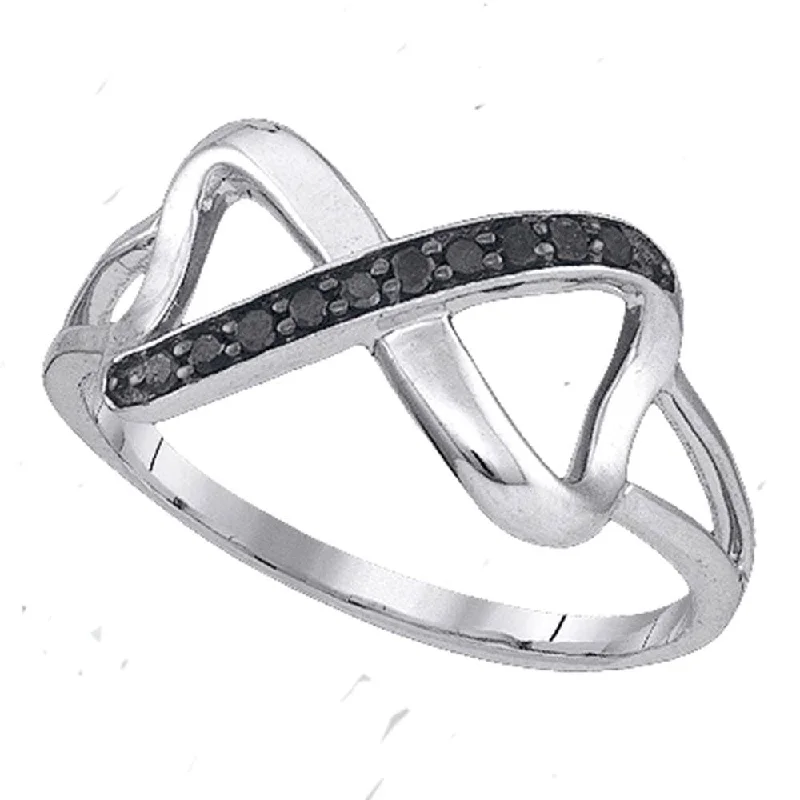 Arching ridge ring-Sterling Silver Womens Round Black Color Enhanced Diamond Infinity Ring 1/10 Cttw