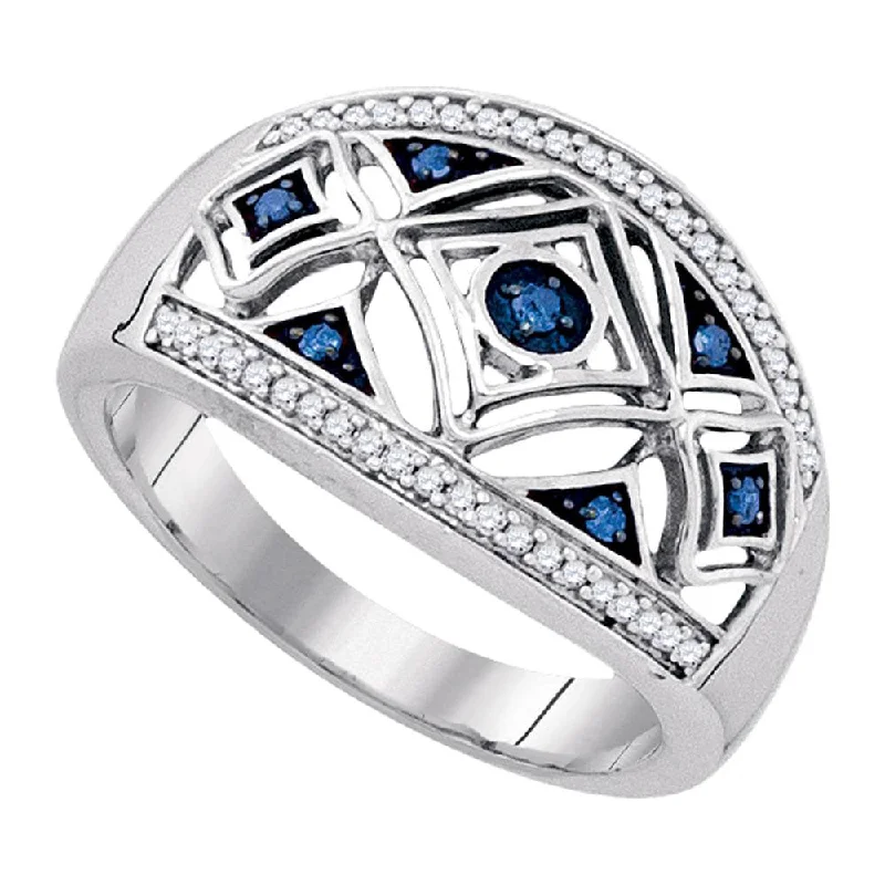 Orbit design ring-Sterling Silver Womens Round Blue Color Enhanced Diamond Fashion Ring 1/5 Cttw