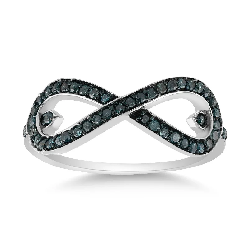 Twelve-gem ring-Sterling Silver Womens Round Blue Color Enhanced Diamond Infinity Ring 1/3 Cttw