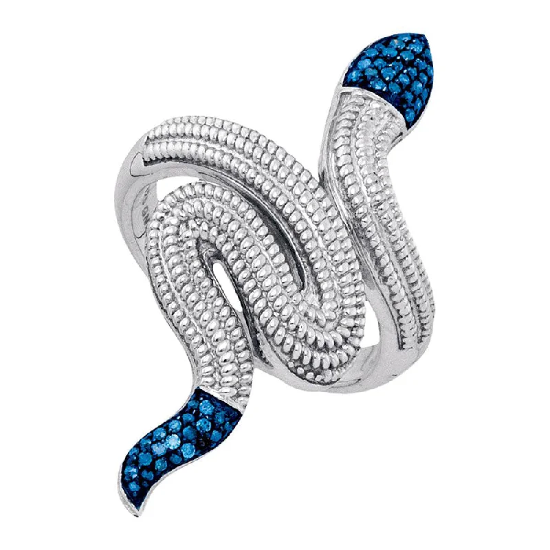 Vivid agate ring-Sterling Silver Womens Round Blue Color Enhanced Diamond Serpent Snake Fashion Ring 1/6 Cttw