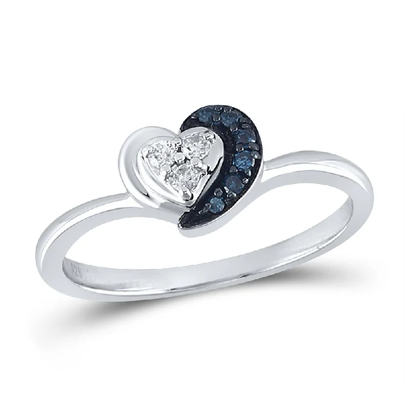 Slim-band ring-Sterling Silver Womens Round Blue Color Enhanced Diamond Small Simple Heart Ring 1/8 Cttw