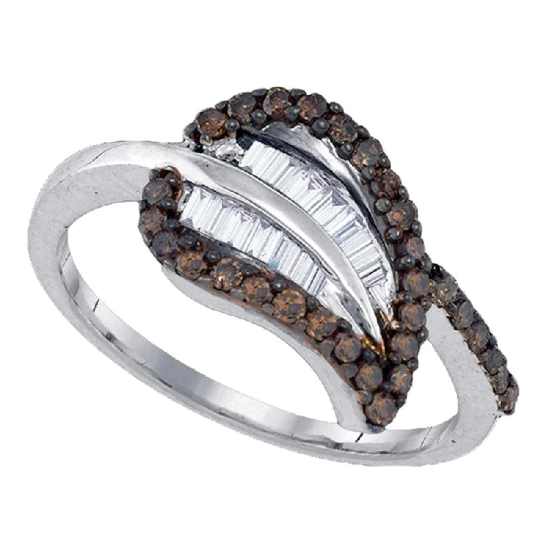 Packed sapphire ring-Sterling Silver Womens Round Brown Diamond Leaf Petal Cluster Ring 1/2 Cttw