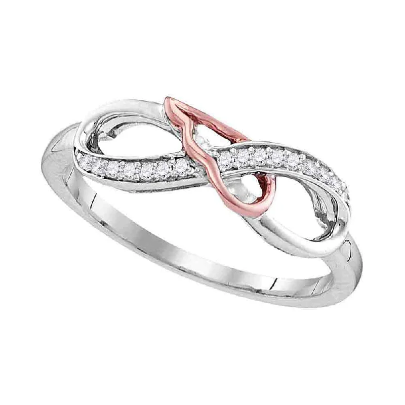 Knotted braid ring-Sterling Silver Womens Round Diamond 2-tone Infinity Band Ring 1/10 Cttw