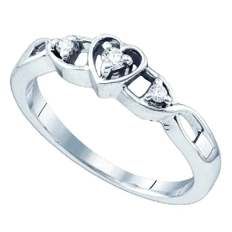 Drifting stone ring-Sterling Silver Womens Round Diamond 3-Stone Heart Promise Ring 1/10 Cttw