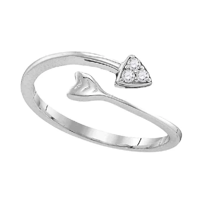 Shimmering gem ring-Sterling Silver Womens Round Diamond Bisected Arrow Band Ring 1/20 Cttw