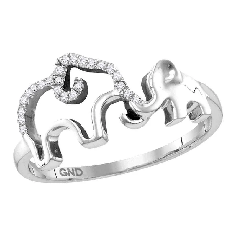 Flowing design ring-Sterling Silver Womens Round Diamond Double Elephant Animal Band Ring 1/20 Cttw