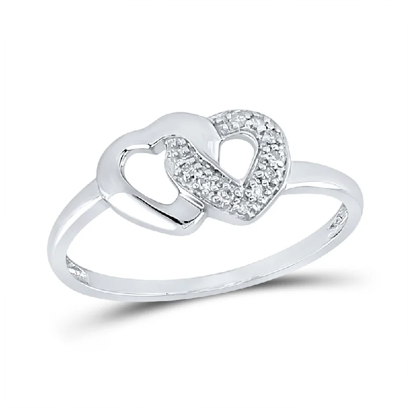 Sparkling spodumene ring-Sterling Silver Womens Round Diamond Double Linked Heart Ring 1/20 Cttw