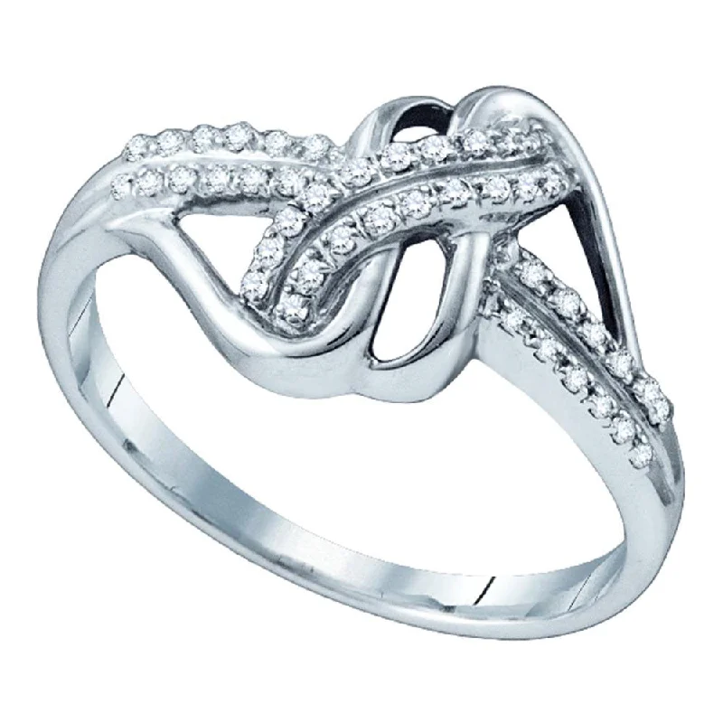 Halo-effect ring-Sterling Silver Womens Round Diamond Double Row Strand Crossover Band 1/6 Cttw