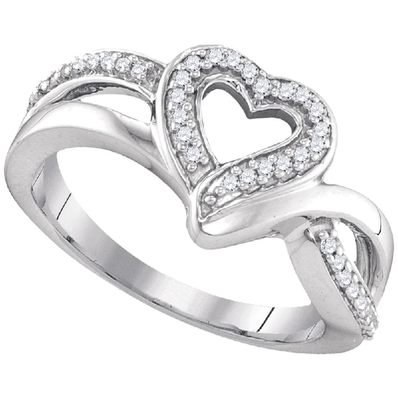 Soft silver ring-Sterling Silver Womens Round Diamond Heart Frame Cluster Ring 1/8 Cttw