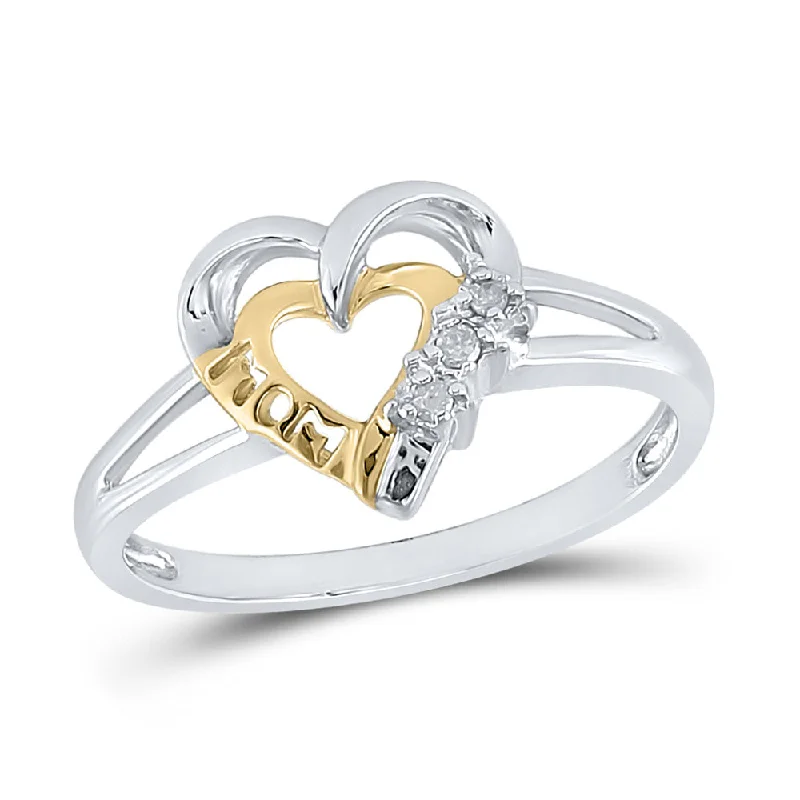 Dusk-cut ring-Sterling Silver Womens Round Diamond Heart Mom Mother Ring .03 Cttw