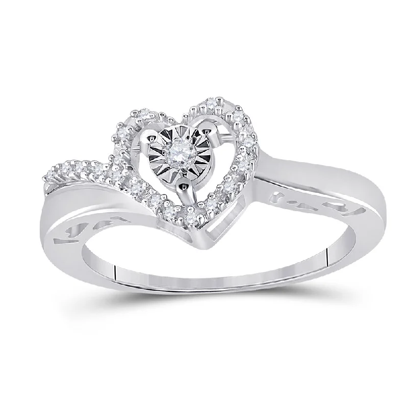 Protruding stone ring-Sterling Silver Womens Round Diamond Heart Ring 1/10 Cttw