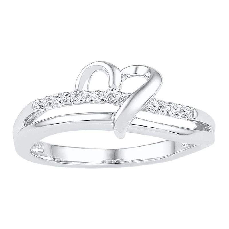 Sparkling silver ring-Sterling Silver Womens Round Diamond Heart Ring 1/20 Cttw