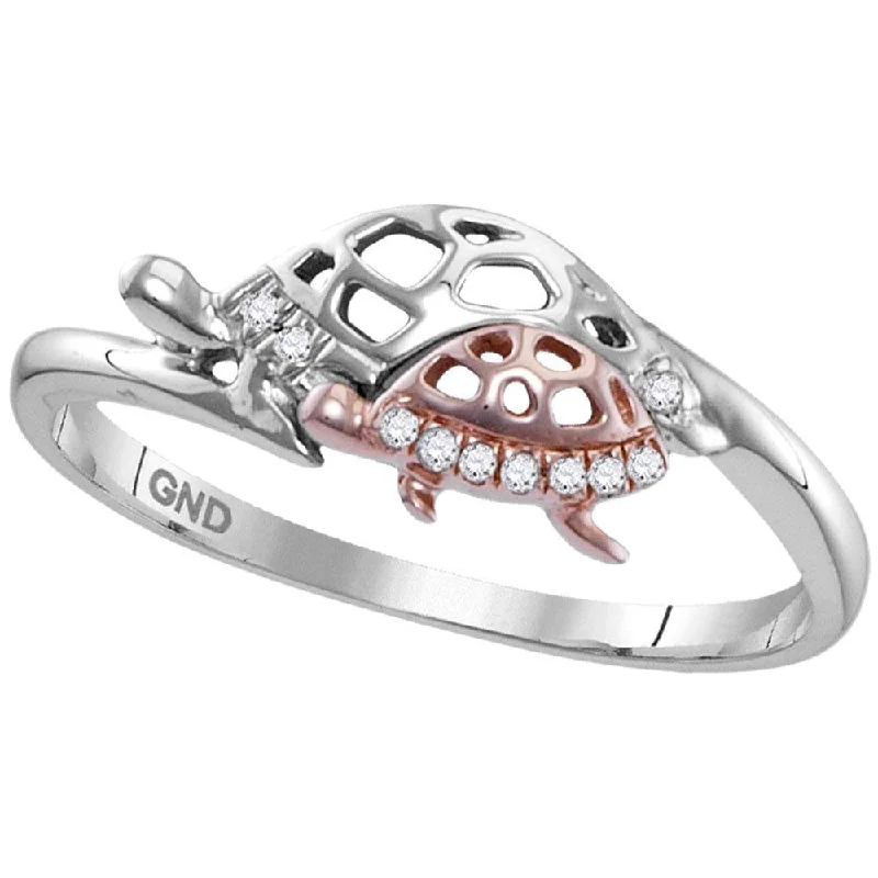 Sharp gem ring-Sterling Silver Womens Round Diamond Rose Turtle Animal Band Ring 1/20 Cttw