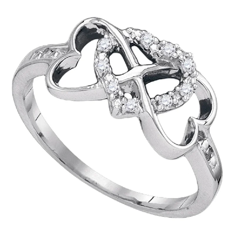 Seven-heart ring-Sterling Silver Womens Round Diamond Triple Heart Ring 1/10 Cttw