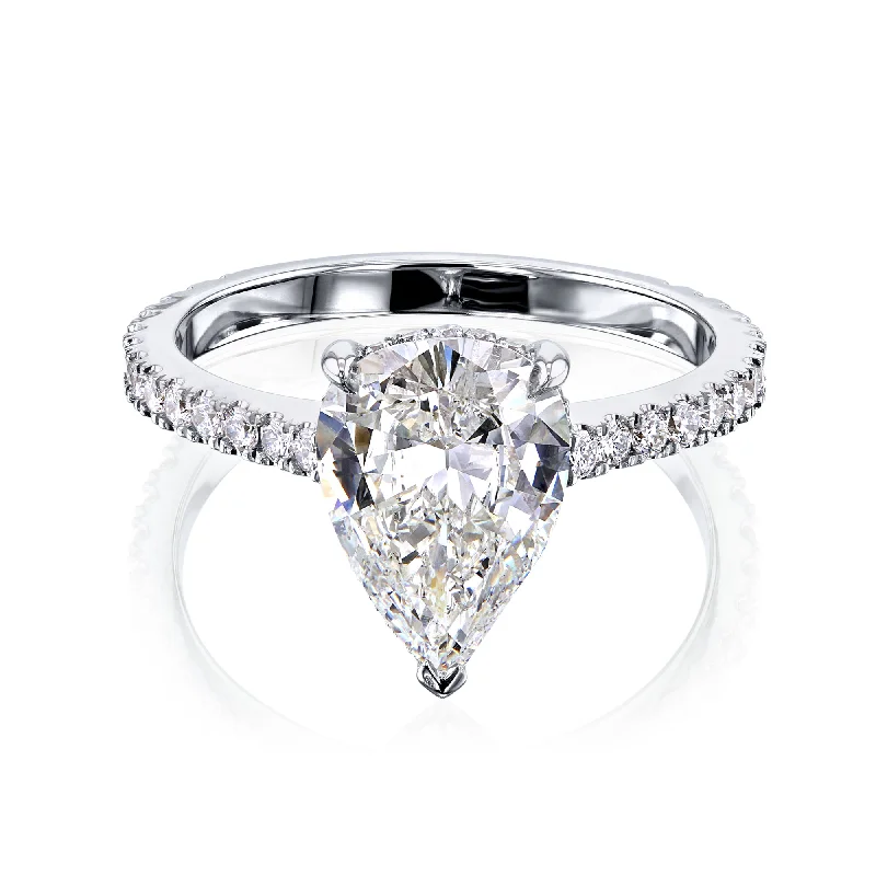 Textured stone ring-The Pear Hidden Halo Diamond Ring (GIA Certified)