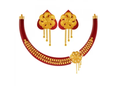 Bent gem necklace-Traditional Pola Jewellery Set Embellished With 22k Flower Shape Gold